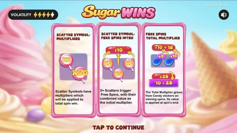 Sugar Wins - スロットのメインメニュー